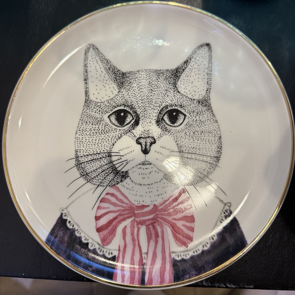 Pier 1 Fine China 7.8" Salad Plate Book Club Cats Bowtie (Set of 4 And 4 Mugs)